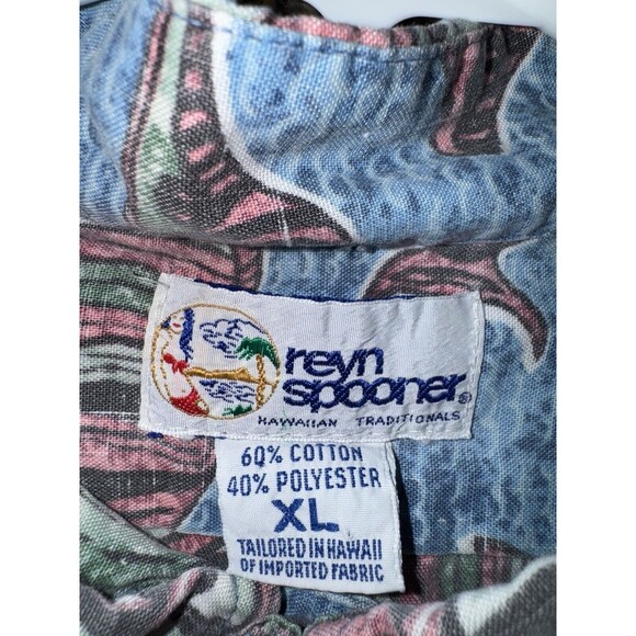 VTG Reyn Spooner Mens Four Button Down Hawaiian Shirt Floral Fish Design XL USA - Picture 15 of 16